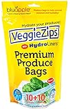 VeggieZips Premium Produce Bags by Bluapple The Experts in Produce Storage: 10 Bags + 10 HydroLiners to Keep Produce Fresh Longer - Reusable Bags Green Living, Helps to Control Humidity