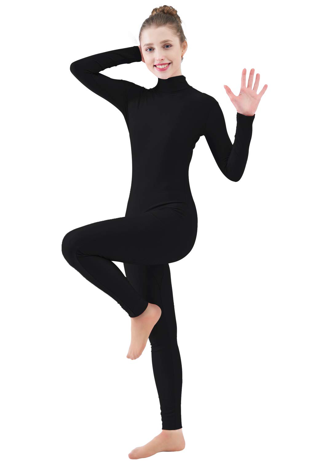 Ensnovo Womens Turtleneck Spandex Long Sleeve Front Zipper Footless Unitard