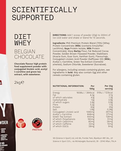 PhD Nutrition Diet Whey High Protein Lean Matrix, Belgian Chocolate Whey Protein Powder, High Protein, 80 Servings Per 2 kg Bag