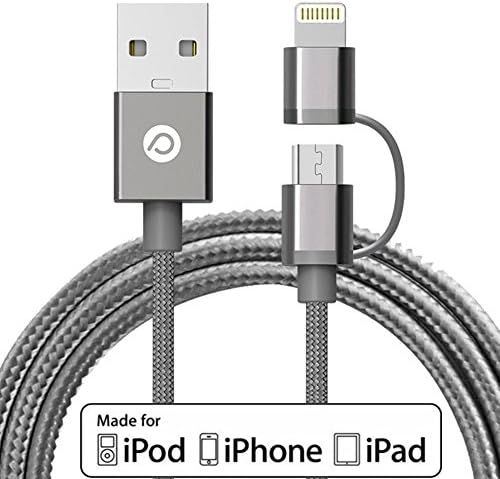 Power Trend MFI Certified 2M 6.6FT 2 in 1 Nylon Braided Cable USB to Lightning Cord for iPhone 7 / 6S / 6 Plus / SE / 5S / 5C / 5 / iPad / iPod and Other Smart Phones and Tablets (Space Gray)