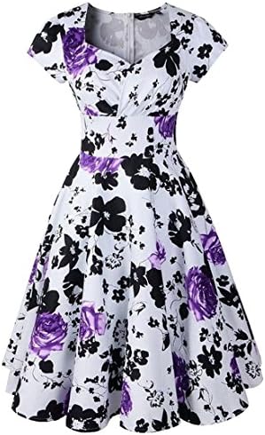 Shengdilu Women's Vintage 1940s 50s Shirtwaist Flared Summer Floral Dress Swing Skaters XL Purple
