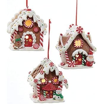 Kurt Adler 3 Assorted Battery Operated LED Gingerbread House Clay Dough Christmas Ornaments