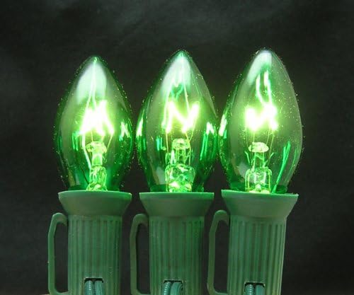 7 Watt C7 Transparent Outdoor Patio Party Christmas Novelty Replacement Bulbs, 25 Pack (Green)
