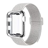 GBPOOT Compatible for Apple Watch Band 44mm with Screen Protector Case,Soft Nylon Sport Loop Replacement Wristband with Protective Case Compatible for Apple Watch Iwatch Series 4-Summit White