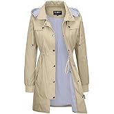 YEABEDA Womens Raincoat Waterproof with Hood Lightweight Windbreaker Rain Jacket Trench Coats Striped Lined