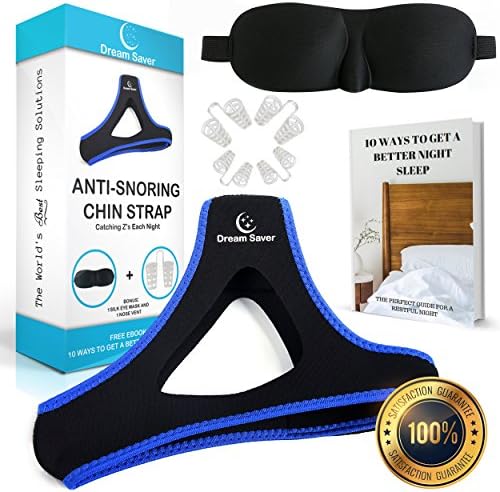 Snoring Solution For Stop Snoring - Anti Snoring Chin Strap Includes 4 Sets Of Nose Vents, Silk Sleeping Eye Mask, Snoring Aids For Women and Men, Anti Snoring Solution, Anti Snoring Aids, Snore Stop