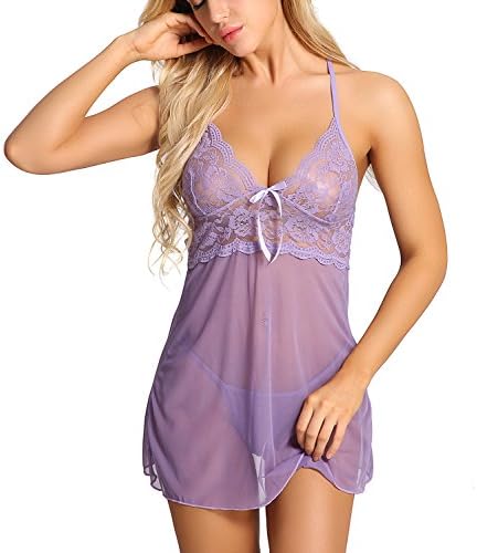 SkinnyKissy Women Babydoll Chemise,Sexy Strap Sleepwear Sets,Luxury Ultra Soft Lace,Halter Lingerie for Ladies