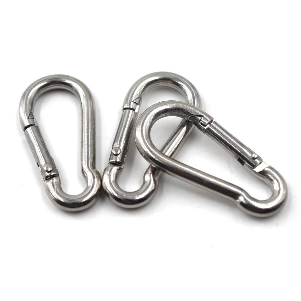 M10 3/8" 304 Stainless Steel Spring Snap Link Hook, Loaded Hook,locking carabiner clip keychain for Home, Camping, Fishing, Hiking, Traveling(3PCS)