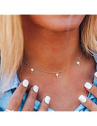 Pura Vida - Gargantilla de plata o oro con palmeras tropicales de 14 pulgadas, collar de plata de ley 925 o oro