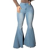 Skinny Ripped Bell Bottom Jeans for Women Classic High Waisted Flared Jean Pants