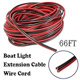 Shangyuan Boat Light Extension Cable Wire Cord for 3528 5050 5630 Led Strip Light Single Color, 66ft 22Guage 2pin Wires for Pontoon Boat Kayak Stern Anchor Mast Courtesy Deck Running Rv Trailer Lights