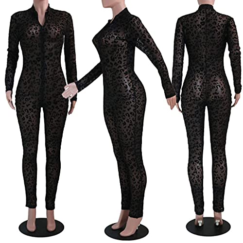 Uni Clau Women See Through Bodycon Jumpsuit One Piece Deep V Neck 