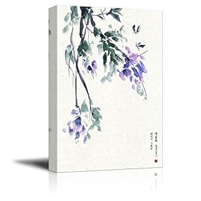 Canvas Wall Art - Chinese Ink Painting Style Purple Flowers - Giclee Print Gallery Wrap Modern Home Art Ready to Hang - 12x18 inches