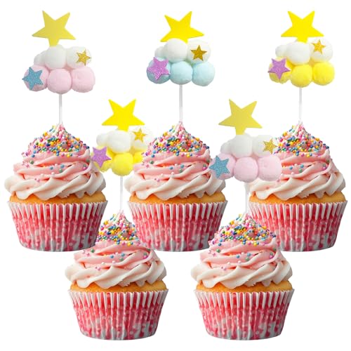 12 PCS Cloud and Star Pompom Cupcake Toppers Stars Clouds Cake Toppers Unique Pentagram Clouds Cake Decorations for Cute Little Star Clouds Theme Baby Shower Birthday Party Decor Supplies Mixed Color at Amazon