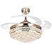 COLORLED Modern Crystal Remote Control Transparent Acrylic Blade Retractable Ceiling Fan Lamp 42-inch Lighting Fan Chandelier Led Lights Fixture
