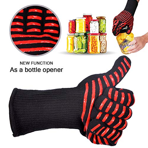 PROKITCHEN BBQ Grill Oven Gloves Heat Resistant Cooking Mitts Silicone for BBQ Grill, Deep Fry, Fire Pit, Campfire & Meat Smoking, 1 Pair
