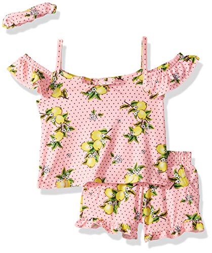 Limited Too Baby Girl's Cold Shoulder Fashion Top, Short, and Accessory Set Shorts, Lemons Multi, 18M