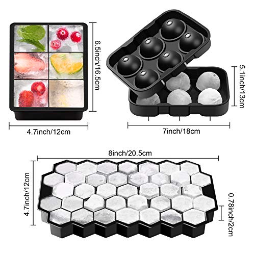 Eiskugelform, 3 Stück Set mit 1Quadratische 1Eiskugelform und 1Bienenwabe Eiswürfelformen Silikon, Ice Cube Tray für… – Bild 8