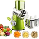 Vegetable Mandoline Slicer, Zacfton Vegetable Fruit Cutter Cheese Shredder Rotary Drum Grater with 3 Stainless Steel Rotary Blades and Suction Cup Feet (Green)