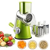 Trancheur de mandoline aux légumes, râpe à tambour rotatif avec déchiqueteuse à fromage Zacfton, coupe-fruits et légumes, avec 3 lames rotatives en acier inoxydable et pieds à ventouse (vert)