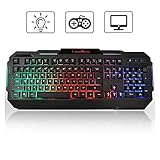LumsBurry Rainbow LED Backlit USB Wired Office Gaming Keyboard with Anti-ghosting Keys and Multimedia Control