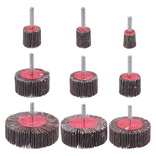 9 Pack 1/4" Abrasive Flap Wheel Sander Set, Rocaris 80 Grit Aluminum