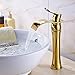 Senlesen Single Handle Waterfall Spout Bathroom Vessel Sink Countertop Faucet Basin Mixer Tap Gold Polished