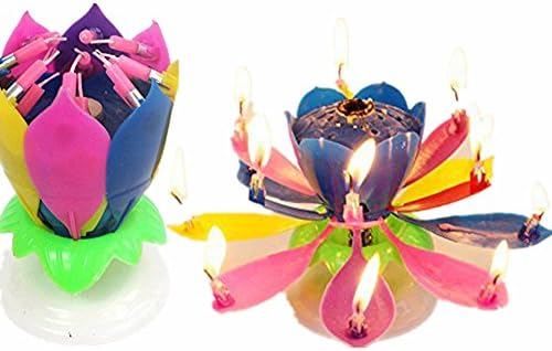 Music Birthday Candle Two Layers with 14 Small Candles Amazing Musical Lotus Flower Rotating Happy Birthday Party Candle Lamp by Abby Queen (2, 2 multicolor)