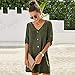 Women’s Cotton Linen Mid Dress, Ladies 3/4 Sleeve Crew Neck Dresses Button Down Loose T Shirt Dress with Pocketsthumb 1