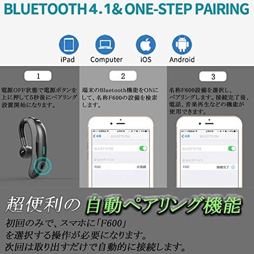 ワイヤレスイヤホン F600 片耳 イヤホン Bluetooth マイクヘッドセット 運転 作業 片耳 車用 ビジネス ブルートゥースヘッドセット 超軽量 12g 左右兼用 片耳タイプ イヤホン 耳かけ 高音質 長時間再生 スポーツ マイク内蔵 車載 め B07xdw2kd8 1 350円