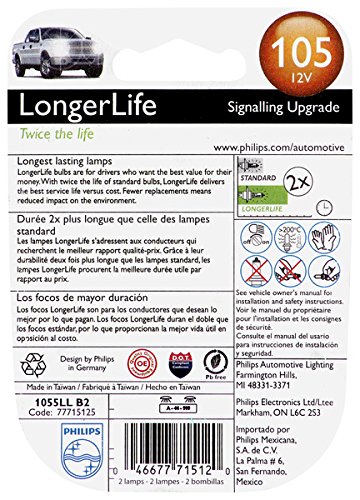 Philips 105 LongerLife Miniature Bulb, 2 Pack