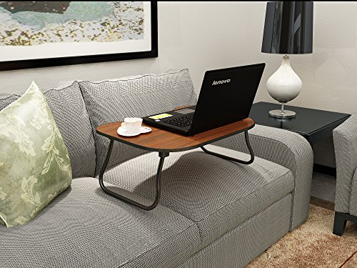 MULSH Laptop Desk Bed Table Notebook Table Bed Tray Table Breakfast Serving Tray For Sofa Bed with Foldable Metal Legs and MDF Top Board in Walnut,23.62"W X15.75"D X9.65" H