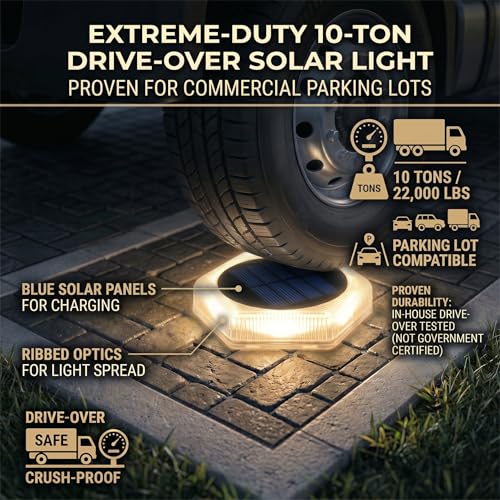YiLaie Twilight Solar Lights Outdoor Garden 20 LEDs, 10 cm Solar Beacon Hexagonal Ground Adhesive Lighting 360°, IP68 Waterproof for Path, Parking, Stairs, Sidewalk, Warm White (8 Pack)