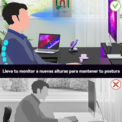 FURRIFIC Tipo de L Escritorio Gamer, Escritorio Minimalista con Cajón de Tela, Regleta, Regleta de luz y Soporte para Monitor