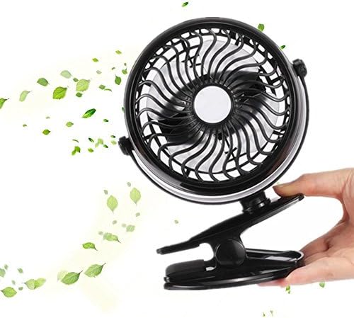Battery Operated Fan, HOMPOT Mini Desk Clip Fan, 360 Degree Rotation USB Electric Desk Fan for Home Office Baby Stroller Car Laptop Study Table Gym Camping Tent, Black