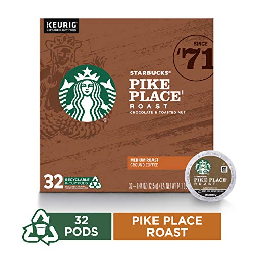 Starbucks Pike Place Roast Medium Roast Single Cup Coffee for Keurig Brewers, 1 box of 32 (32 total K-Cup pods)