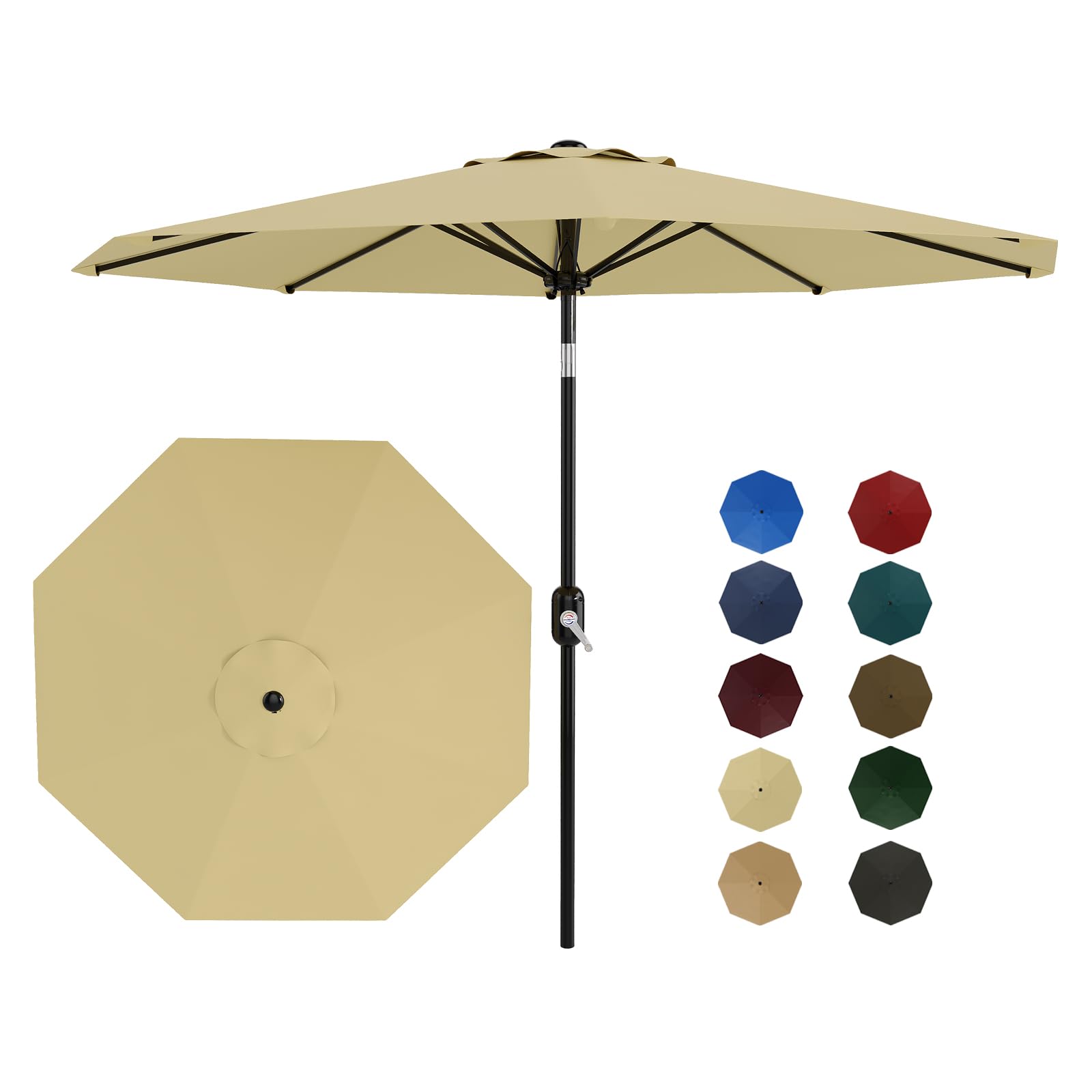 Photo 1 of 10Ft Patio Umbrella - 8 Sturdy Ribs Outdoor Table Umbrella with Crank Lift & Push Button Tilt - Market Umbrella for Pool, Deck, Yard, Garden -Beige