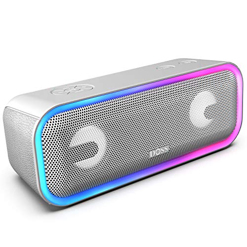 DOSS SoundBox Pro+ Wireless Bluetooth Speaker with 24W Impressive Sound, Booming Bass, Wireless Stereo Paring, Mixed Colors Lights, IPX5 Waterproof, 15 Hrs Battery Life, 66 ft Bluetooth Range -Grey