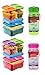 Rubbermaid Lunch Blox and Refill Reuse Bottles Set - 2 Sandwich Kits, Pink/Purple/Green & Blue/Orange/Green with 14oz Refill Reuse Bottles (Pink & Green)
