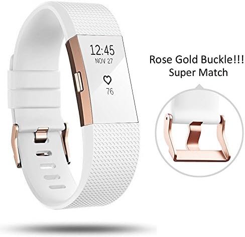 DD For Fitbit Charge 2 Straps, Replacement Accessories Watch Band Adjustable Silicone Wrist Straps for Fitbit Charge 2 with ROSE GOLD BUCKLE