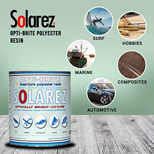 Solarez UV Cure Opti-Brite Polyester Resin (Gallon) Converts UV Light to Visible Light & Cures in Mins! Non-Tacky, Eco Friendly - Surfboards, Watercraft, Wood, Sporting Goods - Made in The USA!