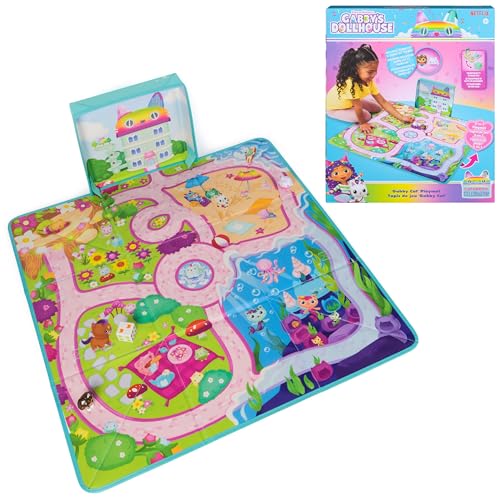 Gabby's Dollhouse DreamWorks, Gabby Cat Playmat, with 2 Figures, Dollhouse Accessories & Board Game with Dice, Kids Toys for Girls & Boys Ages 3 and Up