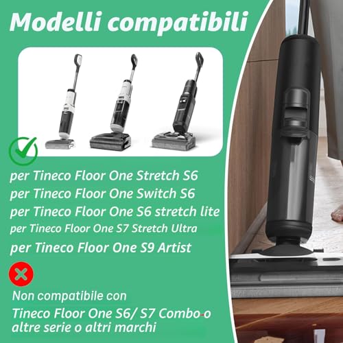 Cleptorize Replacement Parts for Tineco Floor One Stretch S6/ Switch S6/ S7 Stretch Ultra/ S6 Stretch Lite/ S9 Artist, Kit of 2 Roller Brushes, 2 Filter, 1 Cleaning Brush