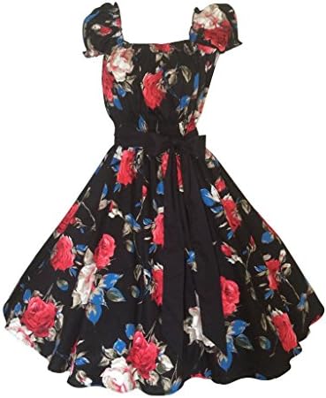 Cherrybombe Clothing Vintage 50s Retro Rose Black Swing Dress