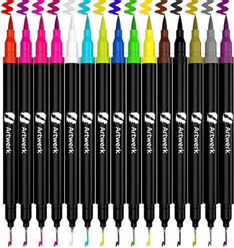 15 Pack Caligraphy Brush Marker Pens [Bullet Journal] Dual Tip Pastel Colored Japanese Pen Fine Point 0.4 Blending Markers for Beginners, Art Supplies Bible Journaling, Best for Adult Coloring Books