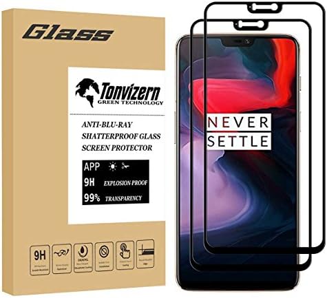 Oneplus 6 Tempered Glass Screen Protector,[2-Pack] Tonvizern 0.26mm 9H Hardness Full Coverage Glass Screen Protector for Oneplus 6 [Black]