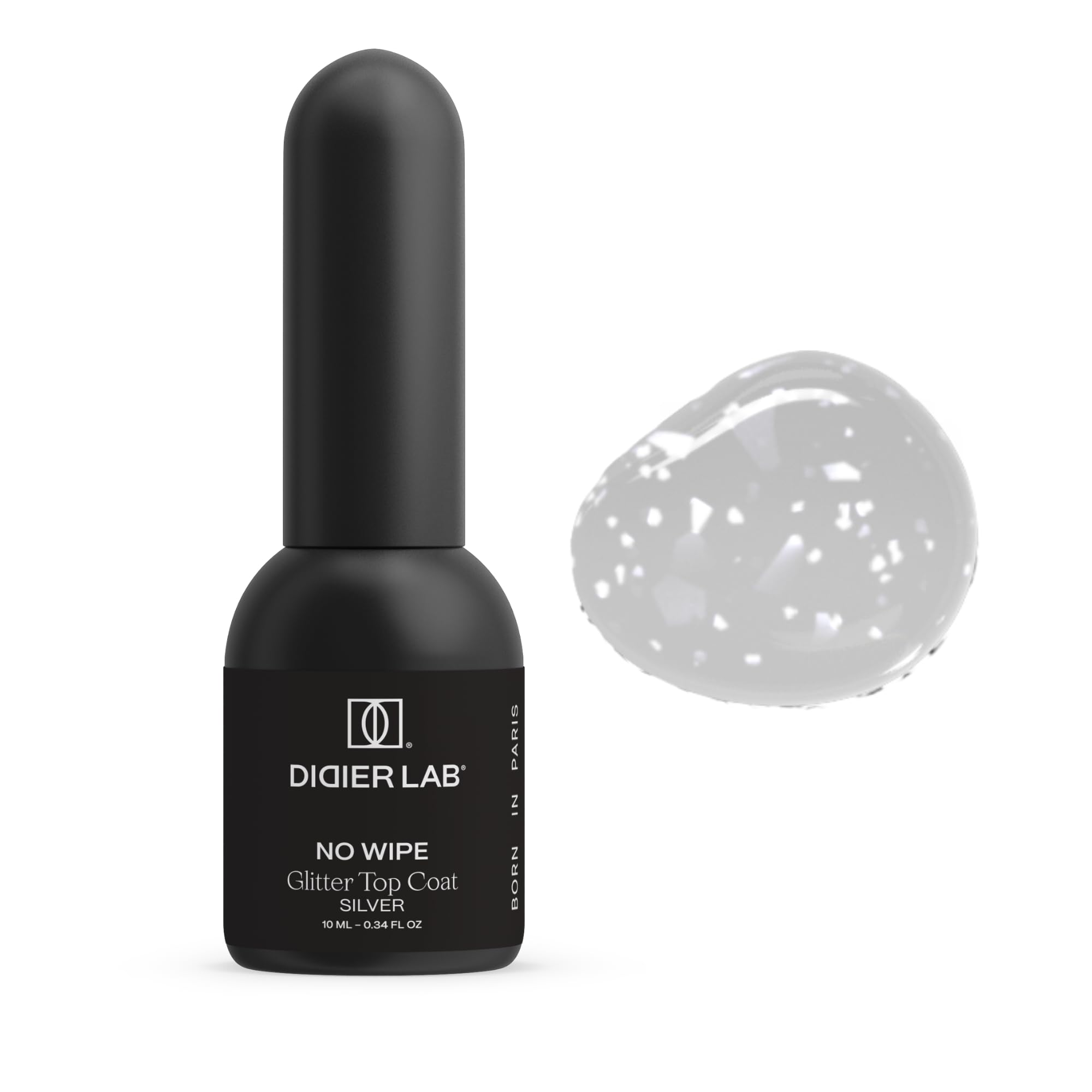 DIDIER LAB Glitter Top Coat Gel Polish Silver - Clear No Wipe Gel Top with Sparkling Silver Particles - HEMA TPO free - Long Lasting Glossy Sparkly Finish - Scratch and Chip Resistant - UV LED 10 ml