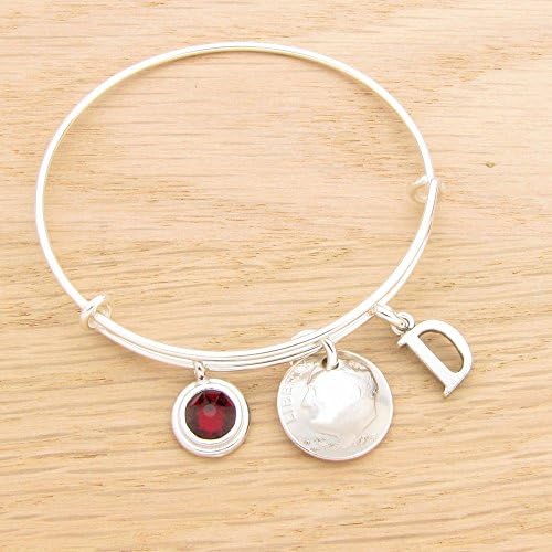 For 50th: 1967 US Dime Bangle Bracelet with optional letter and birthstone charm