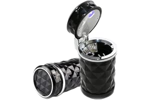 AISIBO Auto Car Cigarette Ashtray, Portable Blue LED Light Car Ashtray Cup Holder with Lid, Vehicle Cigarette Ashtray Ash for Home, Office (Black)