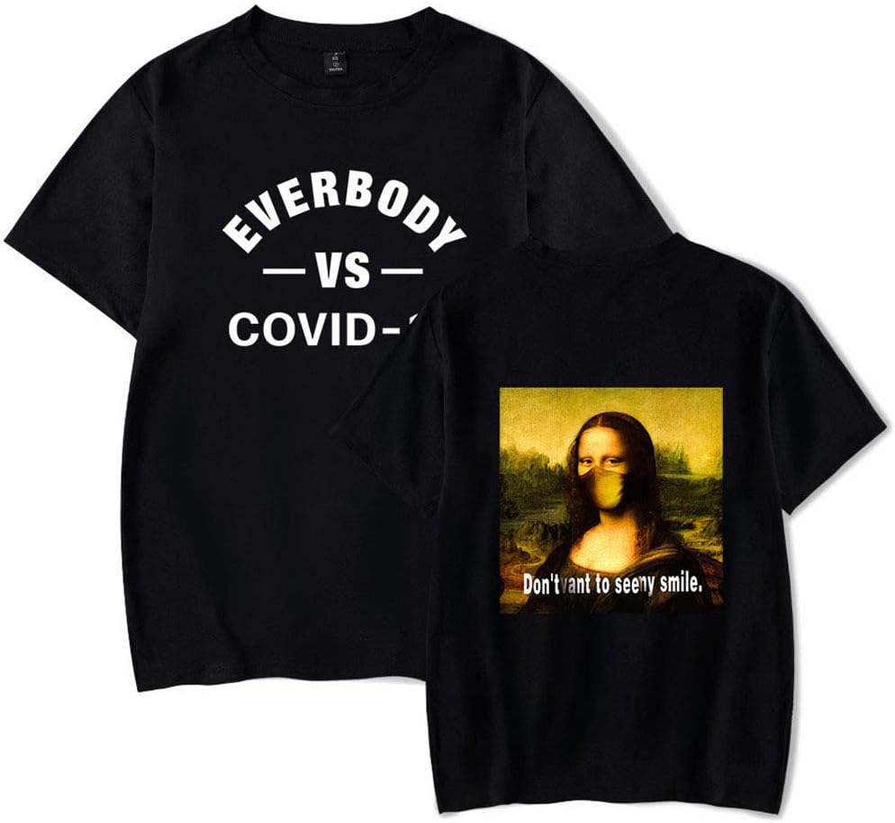 CPAI Mona Lisa Don't want to see my smile - Novelty Women Men Short Sleeve Resistance CORO-VIRUS T-Shirt,Black,M